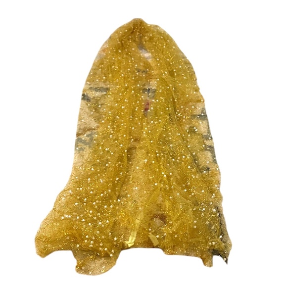 New Soft Silk‎ Blend Yellow & Gold Metallic Tulle with Scattered White Pearls